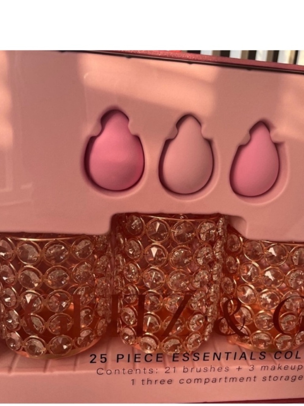 Pink Rhinestone Makeup Brush and Sponge Set - Picture 3 of 10